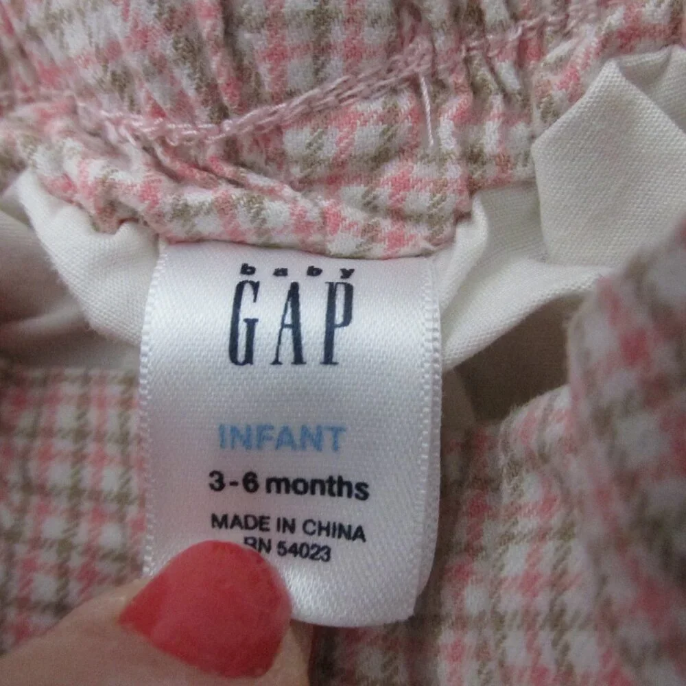 Baby Gap Pull On Pants Infant Girls 3-6M Pink Brown Plaid Elastic Jogger Bottoms
